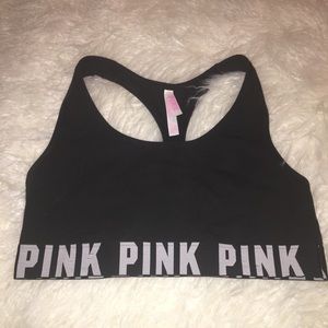 PINK black logo cotton bralette